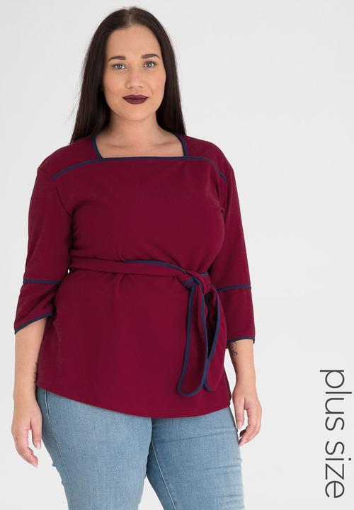 STYLE REPUBLIC PLUS - Contrast Piping Blouse Dark Red