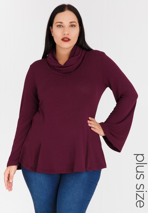 edit Plus - Cowl Neck Jersey Dark Red