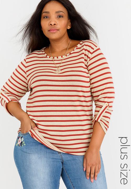 edit Plus - Stripe Top with Chain Red