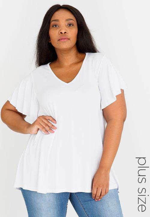 edit Plus - Flutter Sleeve Top White