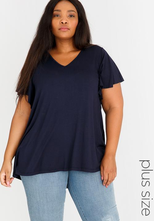 edit Plus - Flutter Sleeve Top Navy