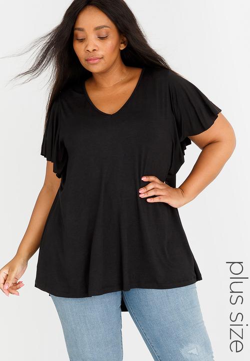 edit Plus - Flutter Sleeve Top Black