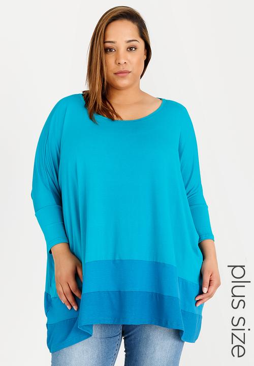 edit Plus - Colour Block Tunic Mid Blue