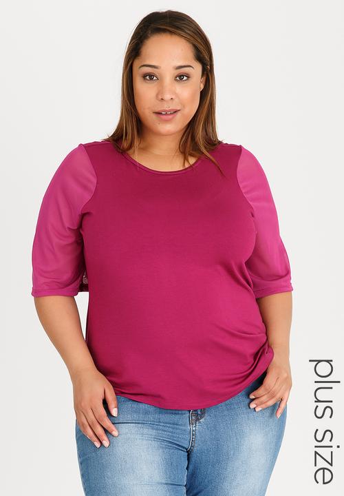 STYLE REPUBLIC PLUS - Mesh Sleeve Tee Mid Purple