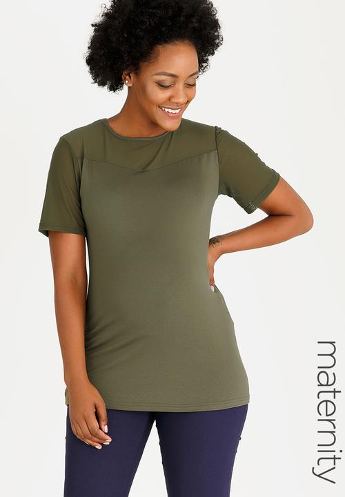 edit Maternity - Mesh Contrast Inset Top Dark Green