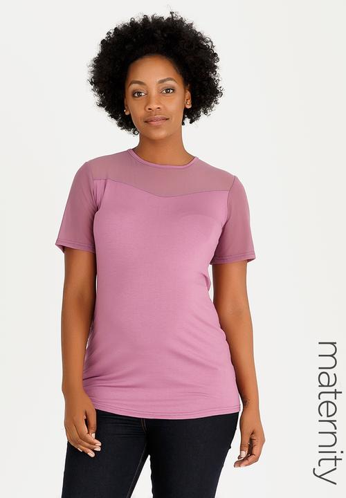 edit Maternity - Mesh Contrast Inset Top Mid Purple