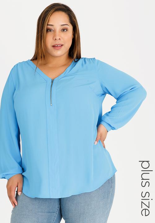 edit Plus - Zip Detail Blouse Blue