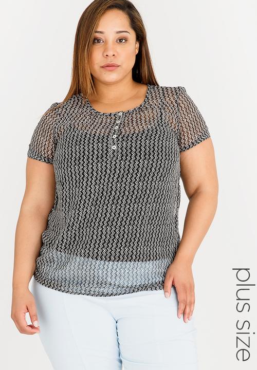 edit Plus - Printed Button Blouse Black and White