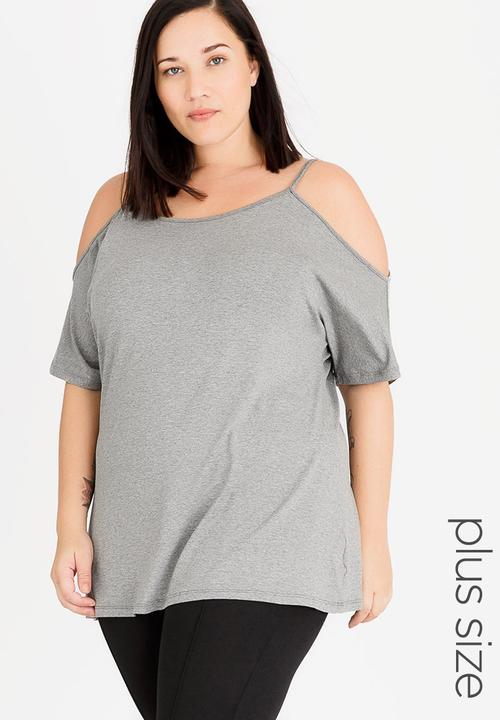 edit Plus - Cold Shoulder Top Grey Melange