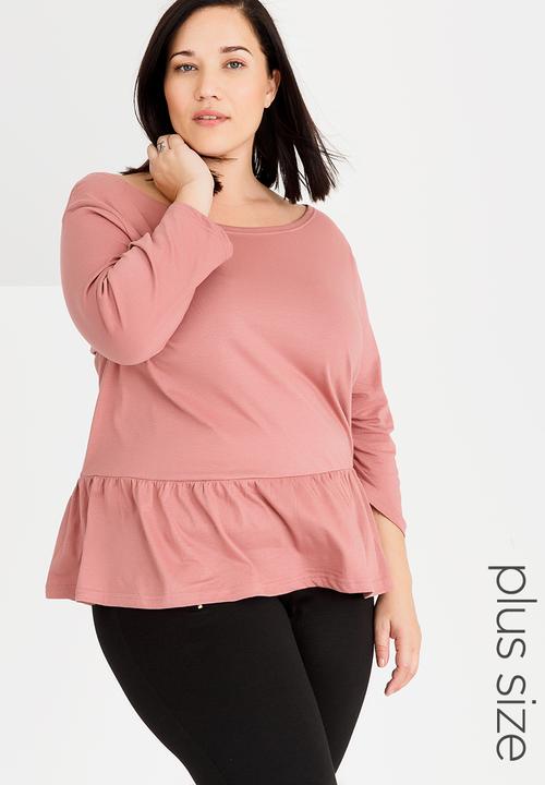 Brave Soul - Theresa 3/4 Sleeve Peplum Top Mid Pink
