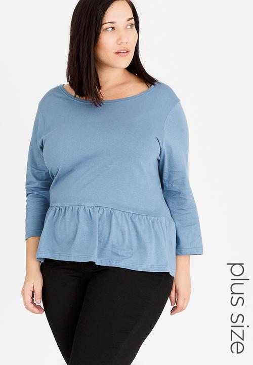 Brave Soul - Theresa 3/4 Sleeve Peplum Top Mid Blue