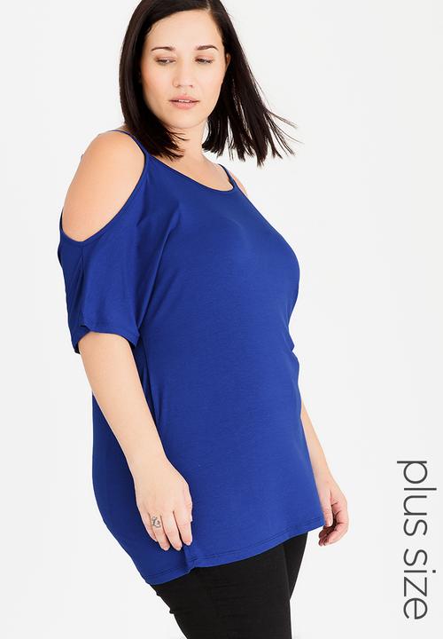 edit Plus - Cold Shoulder Top Cobalt