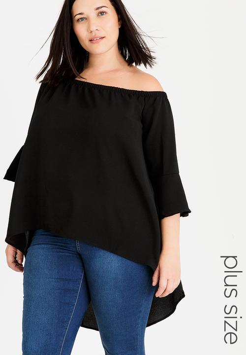 edit Plus - Hi-Low Tunic with Flare Sleeve Black