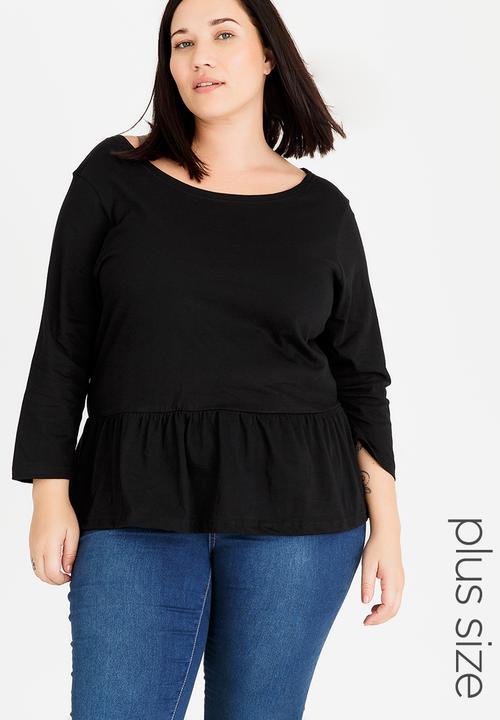 Brave Soul - Theresa 3/4 Sleeve Peplum Top Black