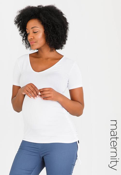 edit Maternity - Drawstring Top White