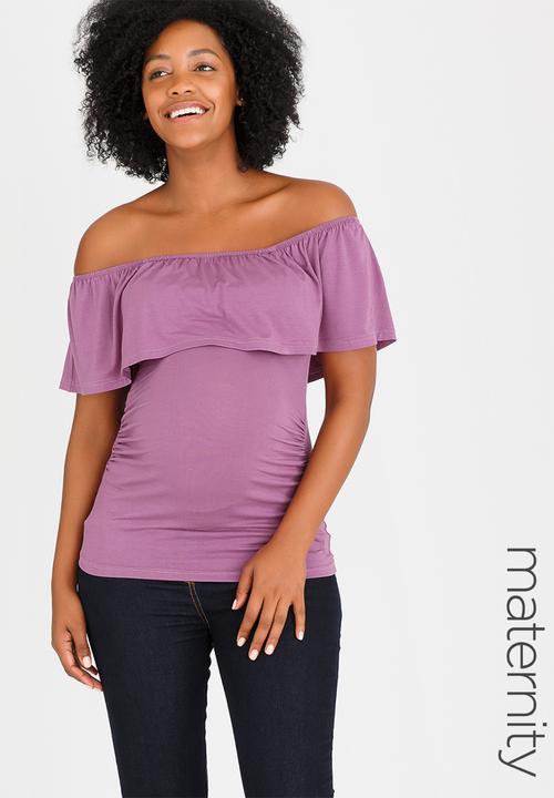 edit Maternity - Off-Shoulder Frill Top Pale Purple