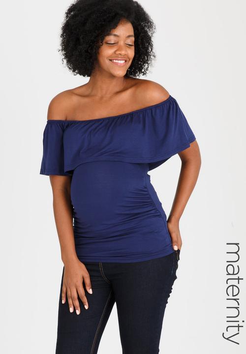 edit Maternity - Off-Shoulder Frill Top Navy