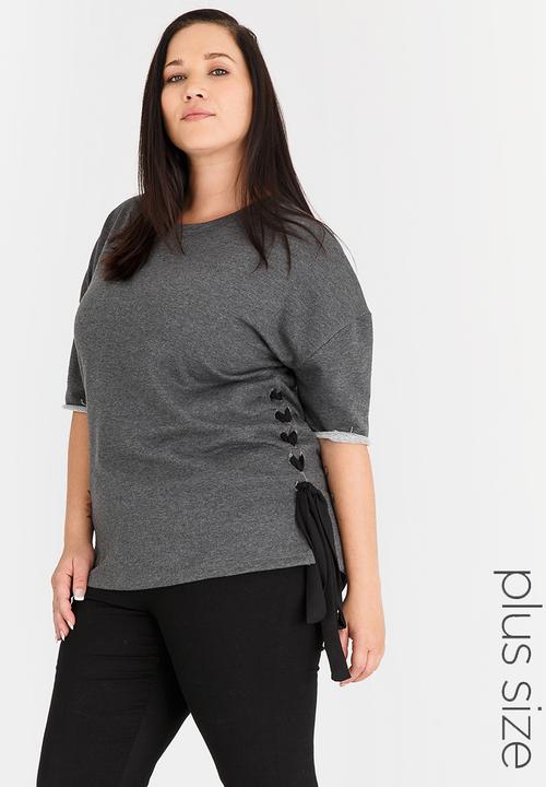 STYLE REPUBLIC PLUS - Lace-up T-shirt Dark Grey