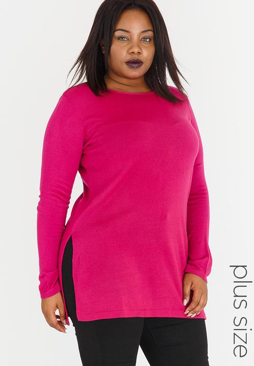 edit Plus - Long Length Knit with Side Slits Cerise Pink