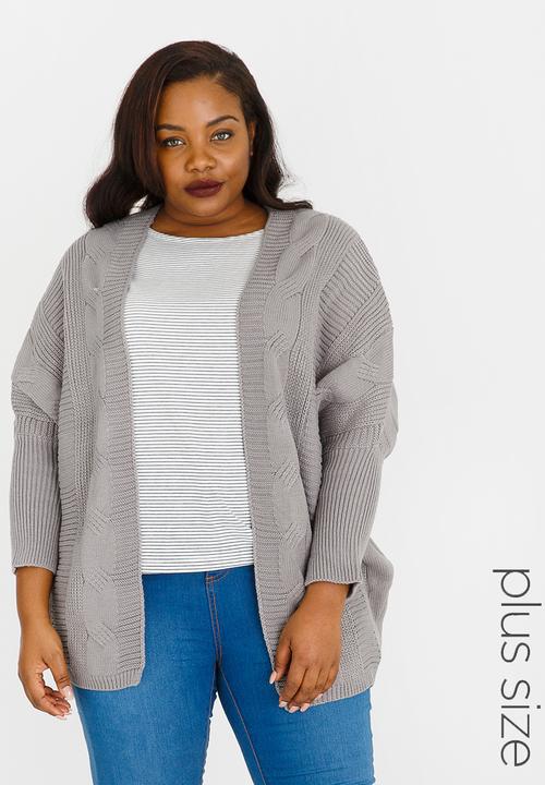 Lu-May - Cable Knit Batwing Cardi Grey