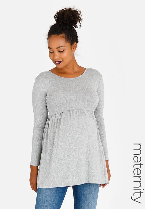 edit Maternity - Long Sleeve T-back Detail Top Grey Melange