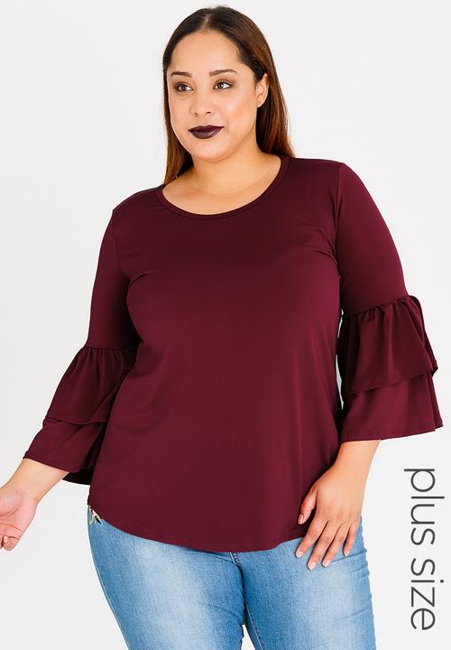 edit Plus - Bell Sleeve Tunic Burgundy