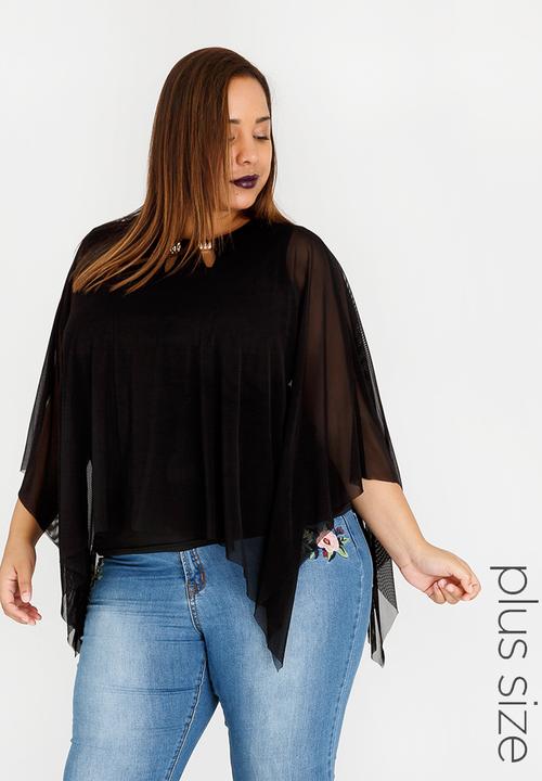 edit Plus - Mesh Overlay Top with Trim Detail Black
