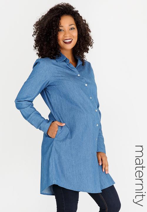 edit Maternity - Shirt Dress with Pockets Mid Blue