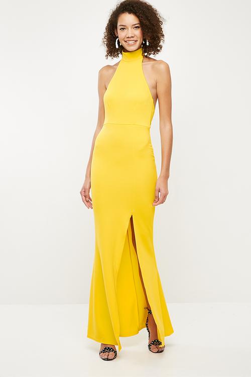 Choker neck maxi dress - yellow