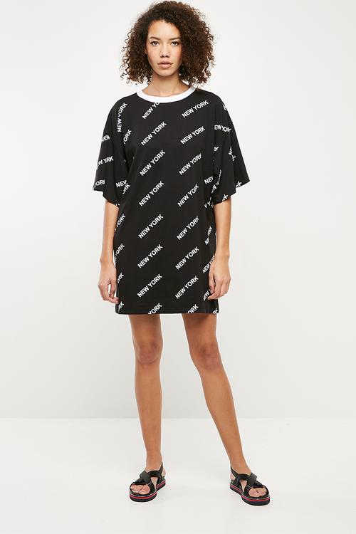 New York rib oversized T-shirt dress - black