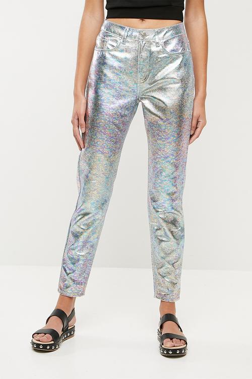 Riot high rise metallic petrol mom jean - multi
