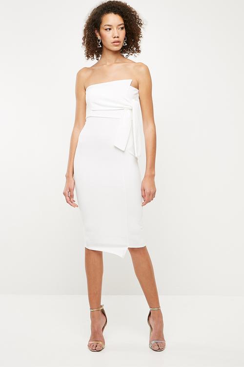 Bandeau tie detail asymmetric midi dress - white 