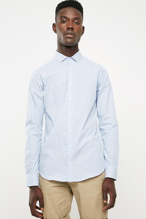 Slim fit long sleeve point collar shirt - white & blue 