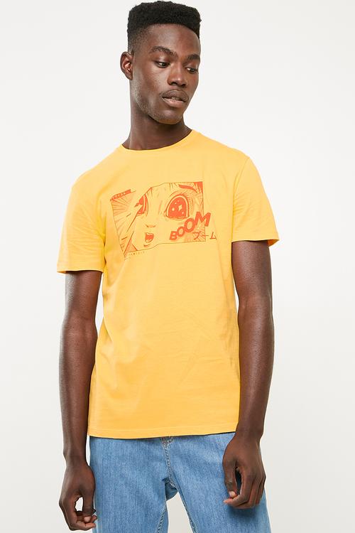 Printed crew neck tee - yellow