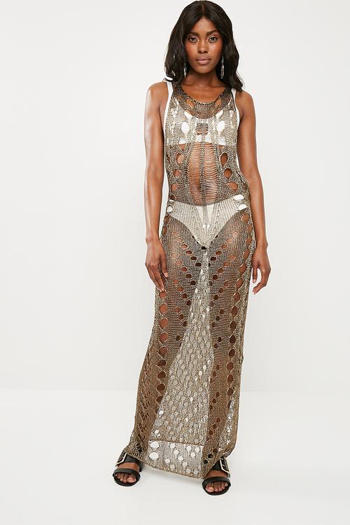 Metallic ladder detail maxi dress - bronze