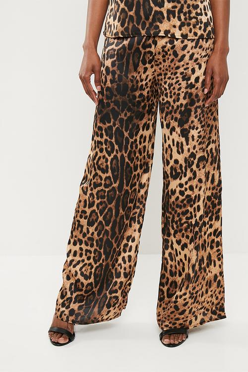 Leopard wide leg trousers - brown