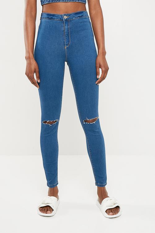 Vice highwaisted slash knee skinny jeans - blue