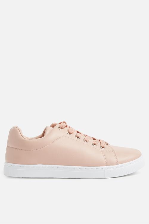 Solid colour lace up trainer - pink