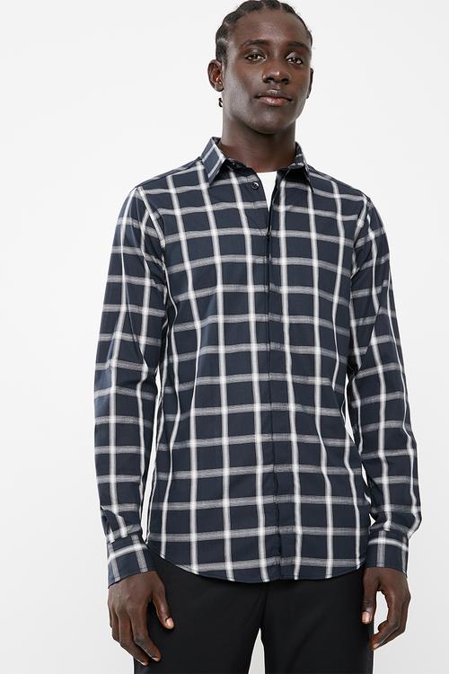 Concealed button stand poplin shirt - black 