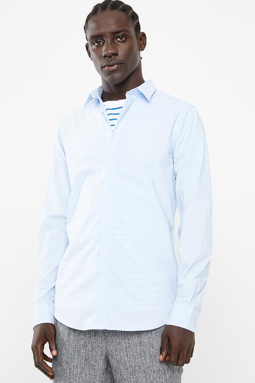 Concealed button stand poplin shirt - pale blue