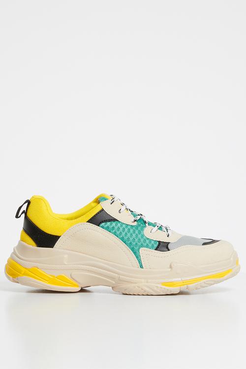 Contrast sole colourblock chunky trainer - yellow