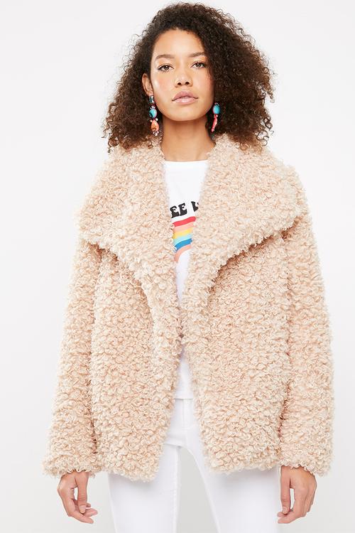 Shaggy waterfall faux fur jacket - pink