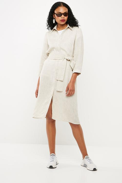 Linen midi shirt dress - beige 