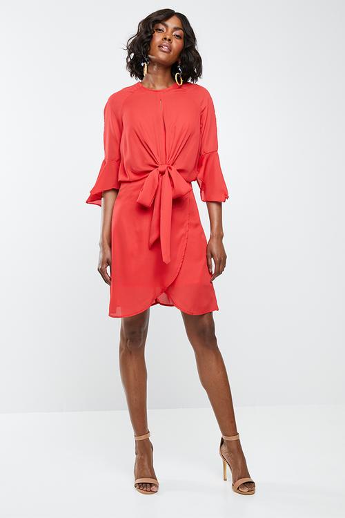 Tie detail wrap dress - red