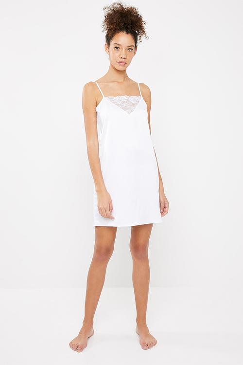 Lace detail nightie - white