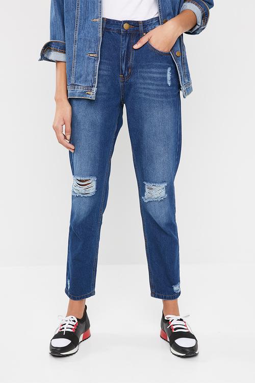 Med wash mom jeans - blue