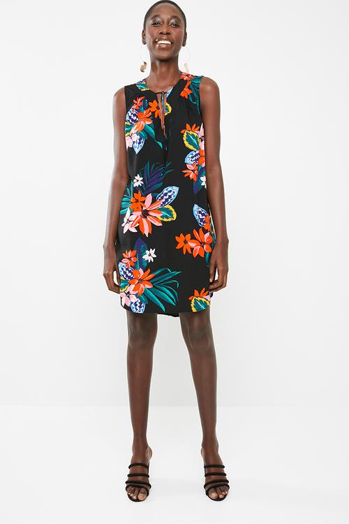 Sleeveless floral day dress - black