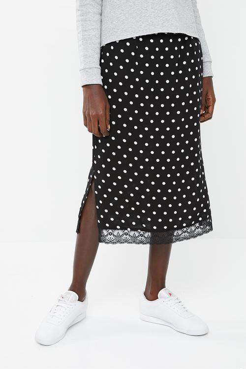Midi pencil skirt with lace trim - black & white 