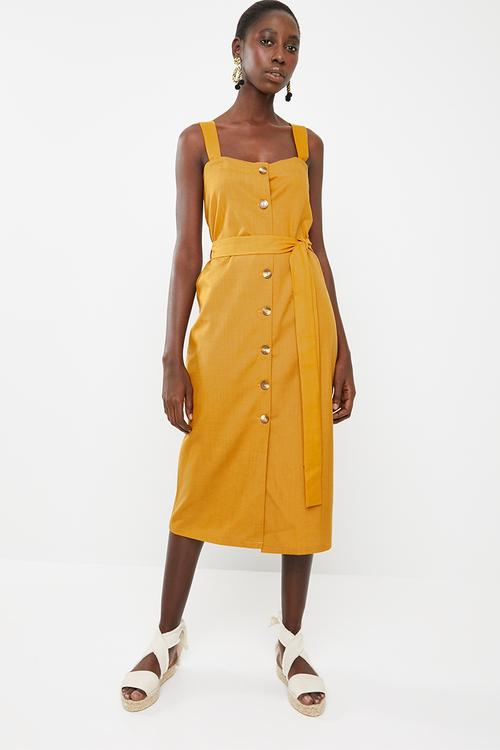 Midi front button dress - yellow