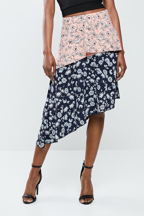 Satin midi skirt - pink & blue